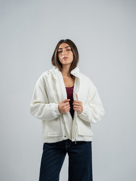 Teddy Fur Zip Jacket – White