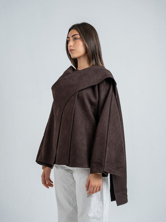 Suede Solid Poncho – Brown