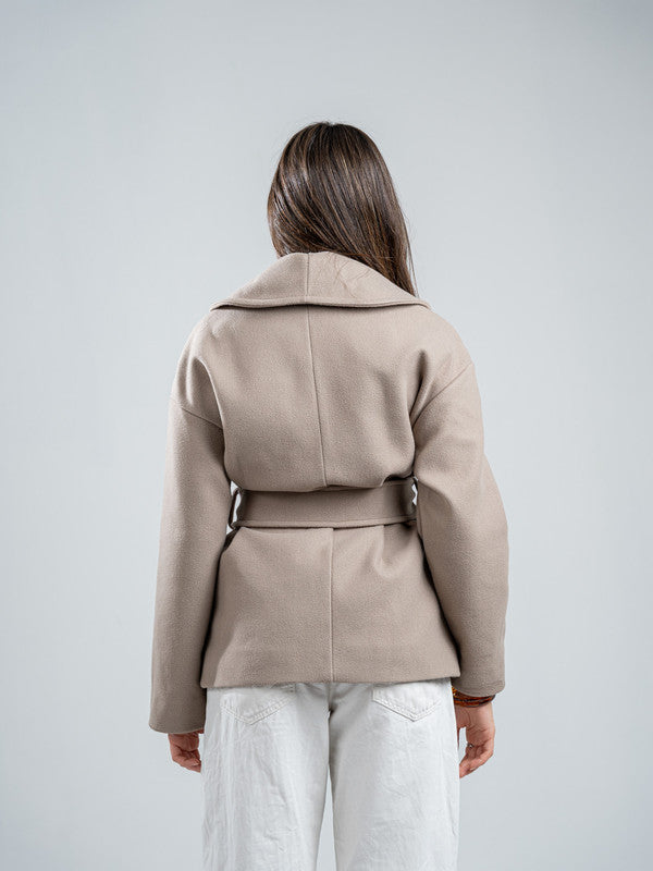 Wool Belted Jacket – Light Grey