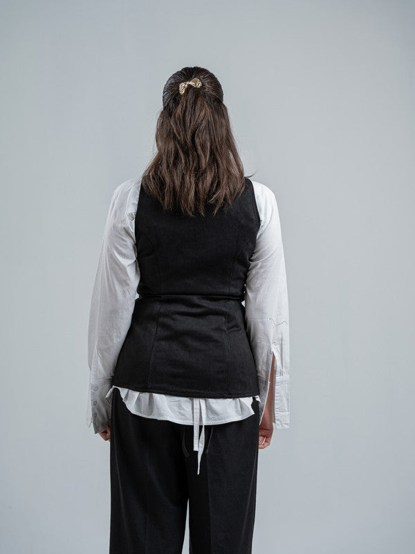 Suede Solid Button Vest – Black