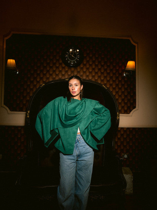 Suede Solid Poncho – Green