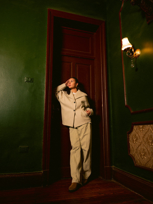 Wool Solid Button Jacket – Light Beige