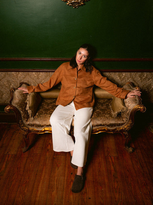 Suede Solid Button Jacket – Beige