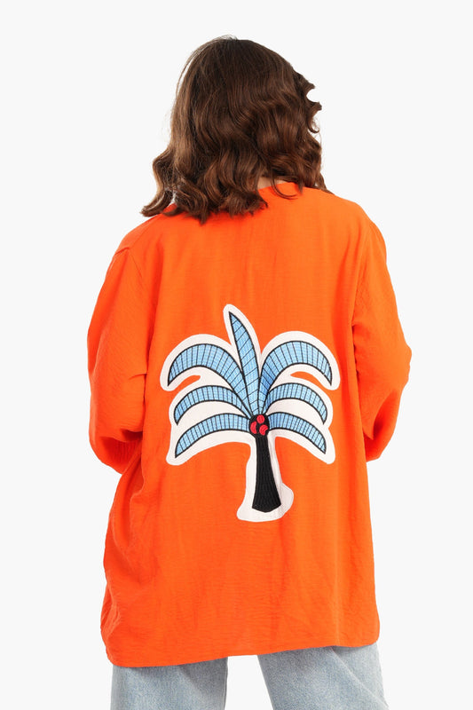 Back Palm Print Kimono - Orange