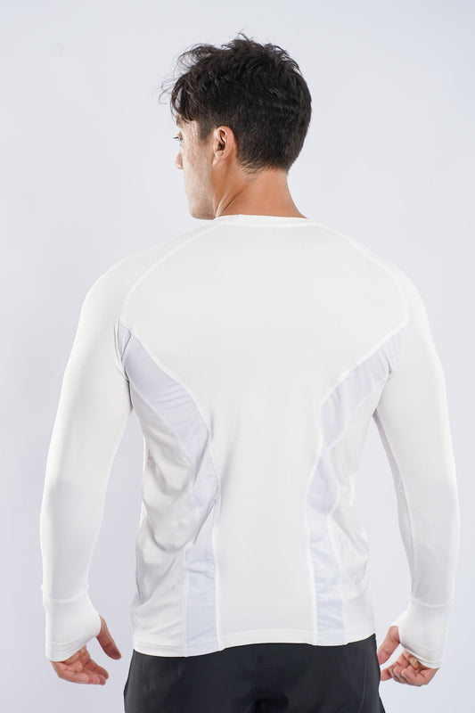 Synthetic Turbo Mesh Long Sleeve Shirt - White