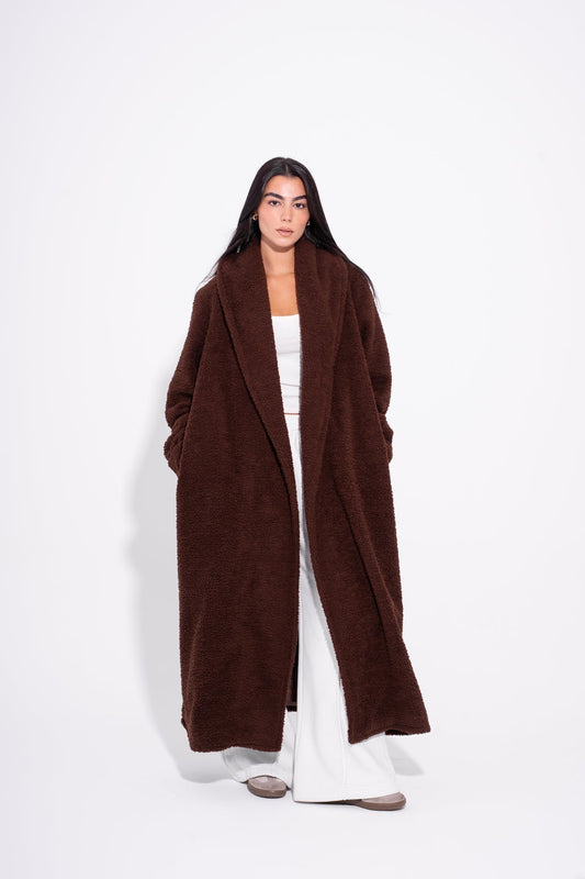 Wool Long Teddy Coat – Brown