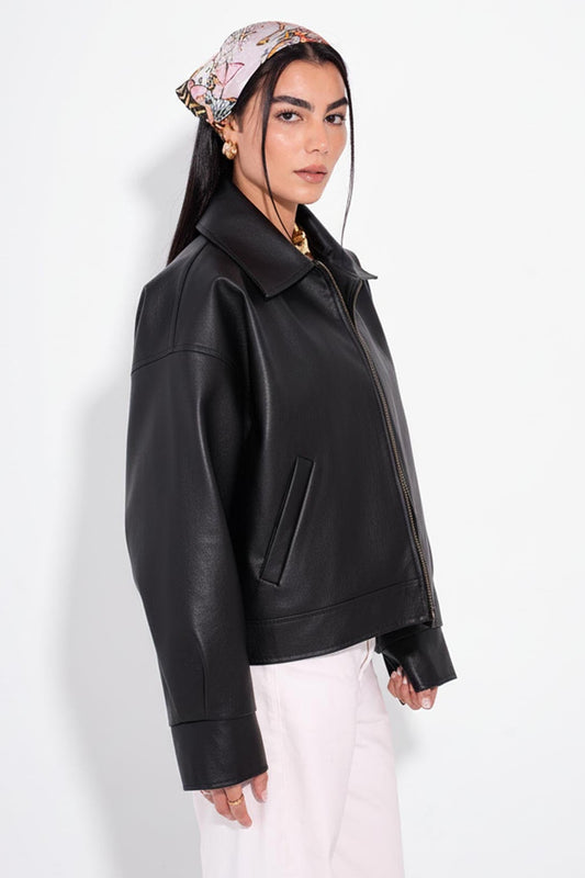 Leather Solid Jacket – Black