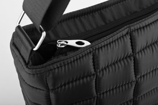 Soft Quilted Fabric Shoulder Bag - Black