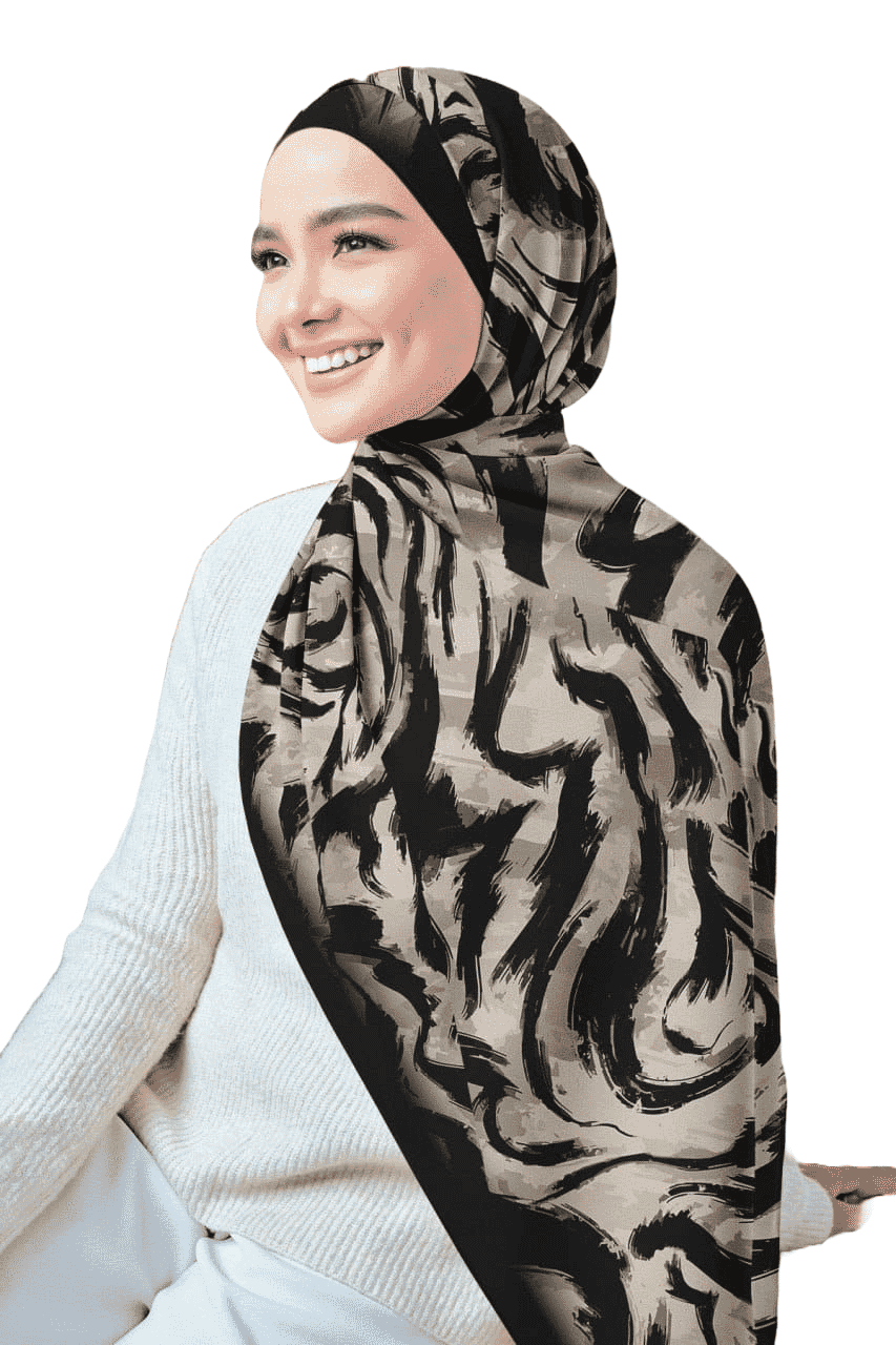 Printed Chiffon Crepe Veil - Black
