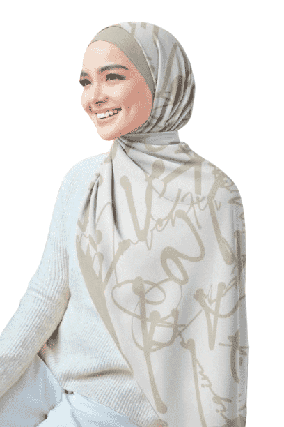 Printed Chiffon Crepe Veil - Beige