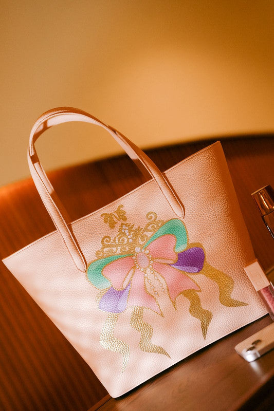 Faux Leather Bow Embellished Shoulder Bag – Pink