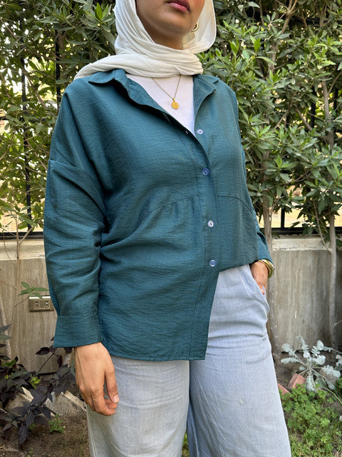 Linen Long Sleeve Shirt – Teal Green