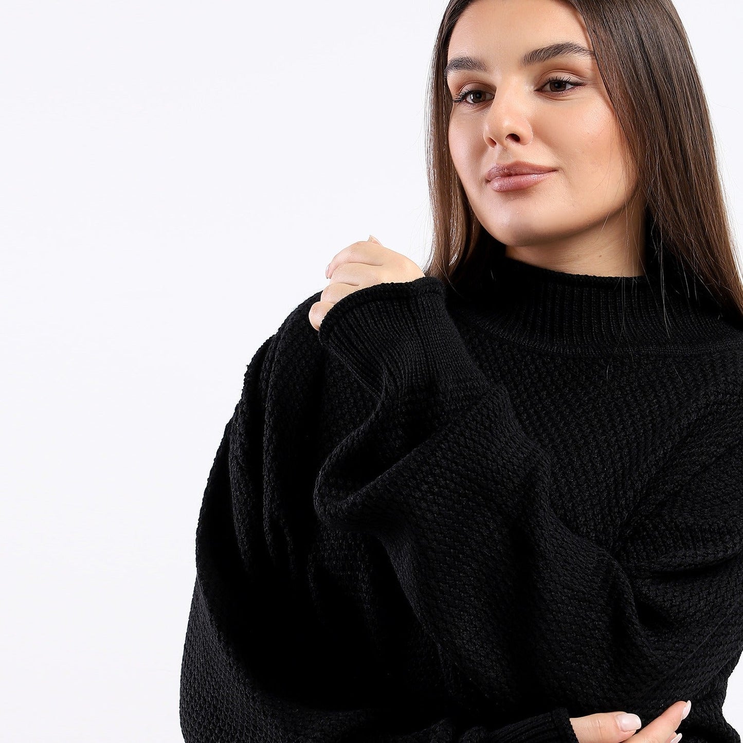 Wool Oversized Pullover Top - Black