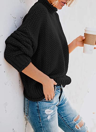 Wool Oversized Pullover Top - Black