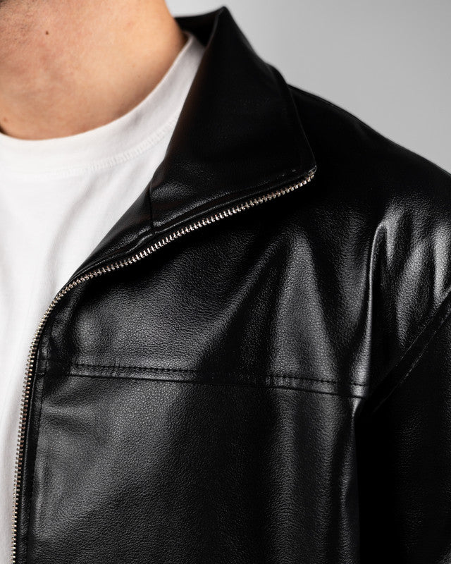 Genuine Leather Solid Jacket – Black