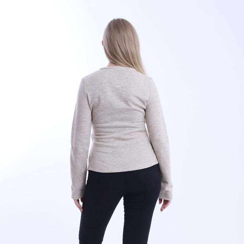 Soft Wool Solid Cross-Body Blouse – Beige