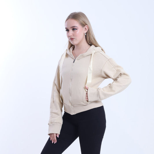 Melton Solid Zip-Up Hoodie – Beige