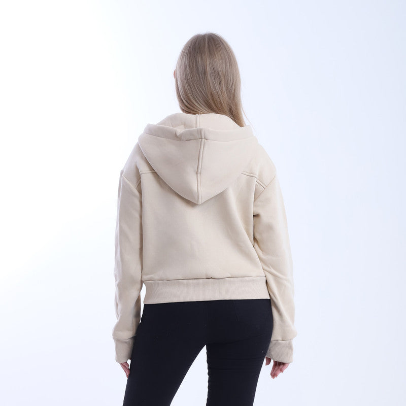 Melton Solid Zip-Up Hoodie – Beige