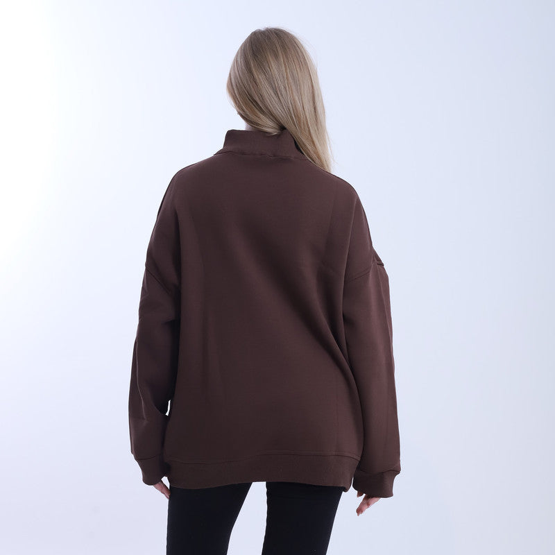 Melton Solid Half-Zip Sweatshirt – Brown