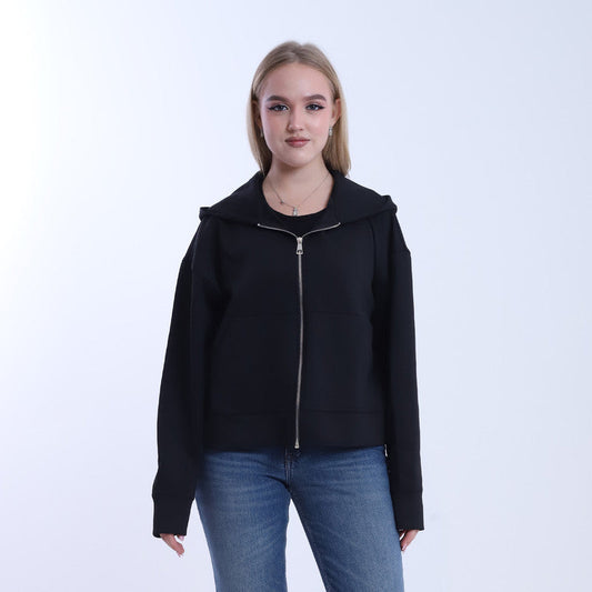 Melton Solid Oversized Zip-Up Hoodie – Black