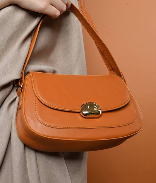 Faux Leather Golden Clasp Shoulder Bag – Havana