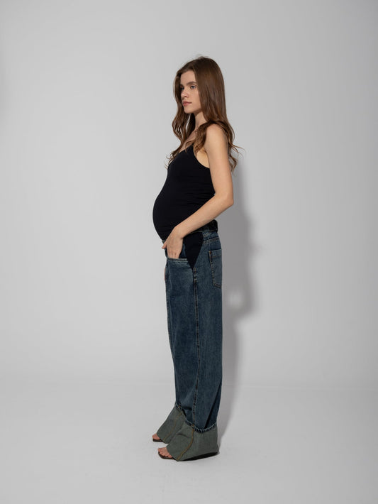 Denim Washed Turn-Up Maternity Jeans – Greenish Blue