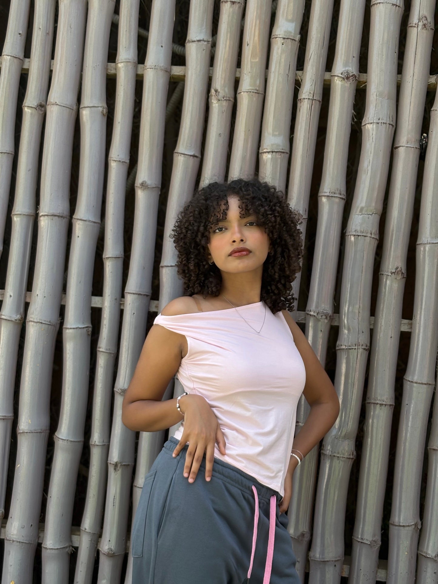 Cotton Asymmetric One-Shoulder Top – Pink