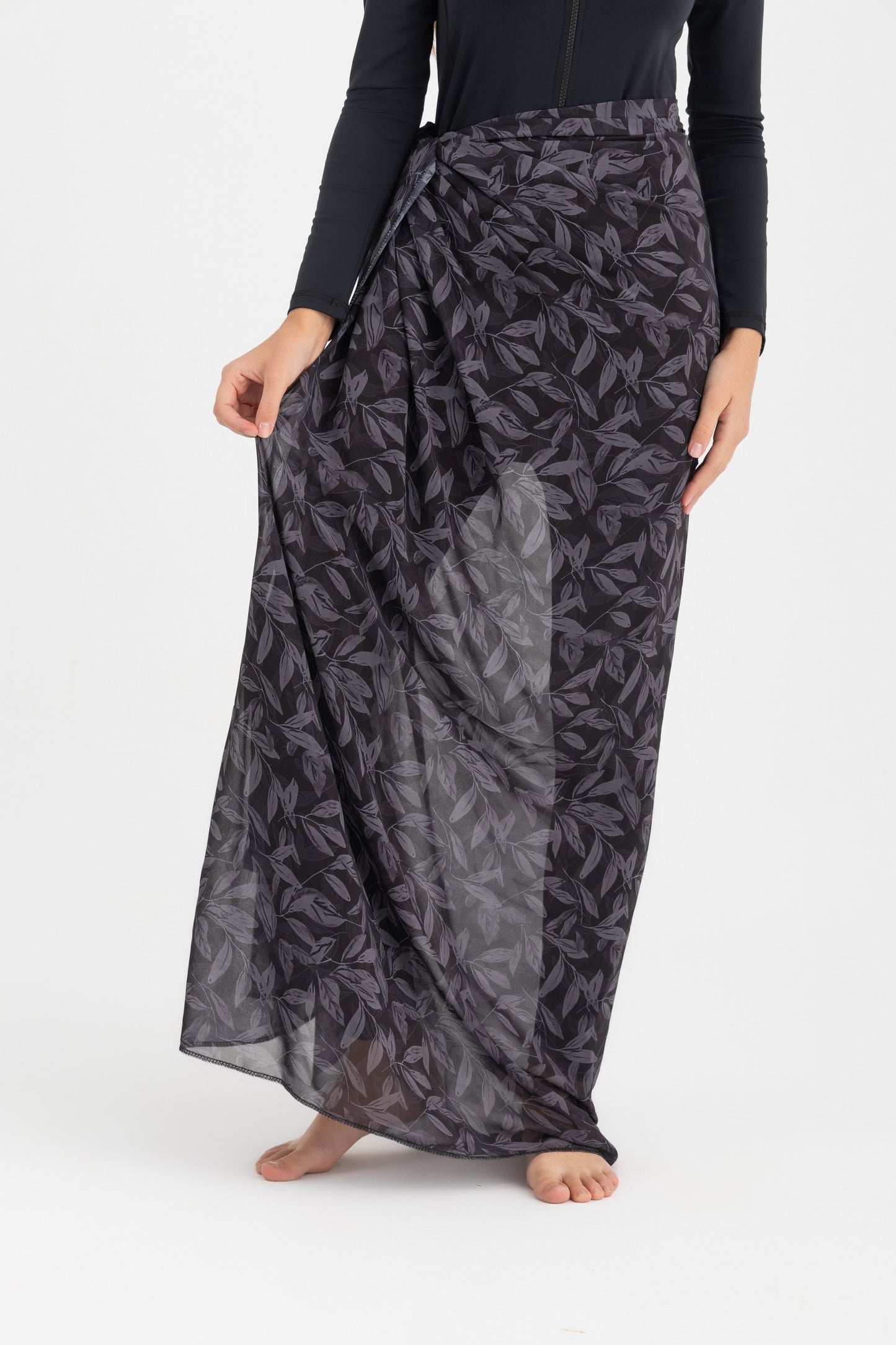 Chiffon Wrap Long Skirt - Black
