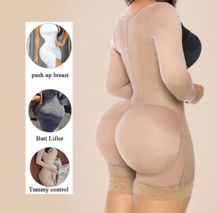 Synthetic Curve Sculpt Bodysuit - Beige