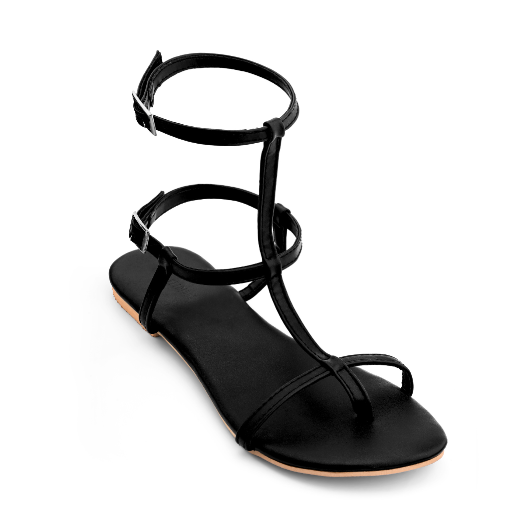 Faux Leather Noche Sandals - Black