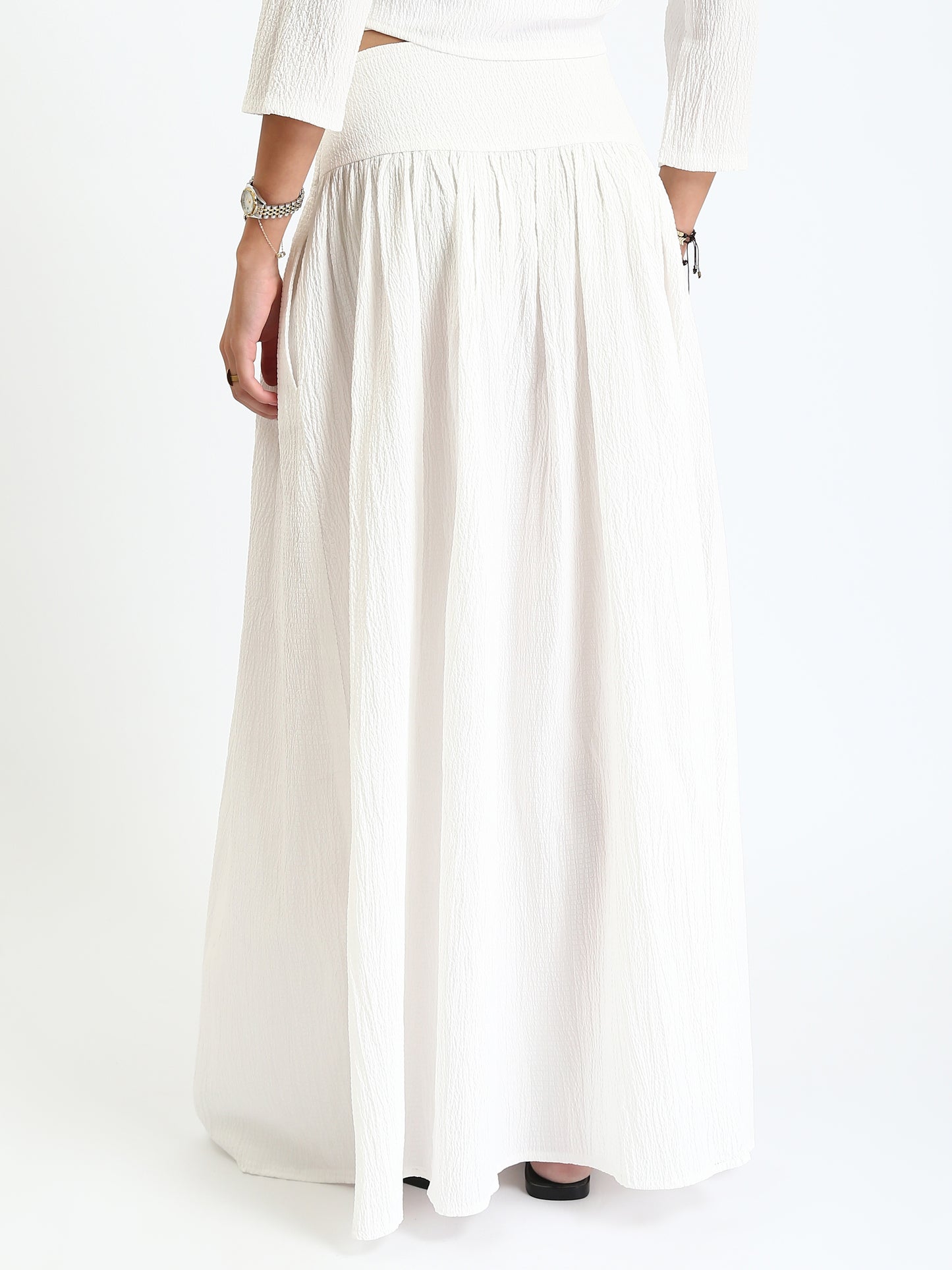 Synthetic Bohemian Blouse & Maxi Skirt Set - White