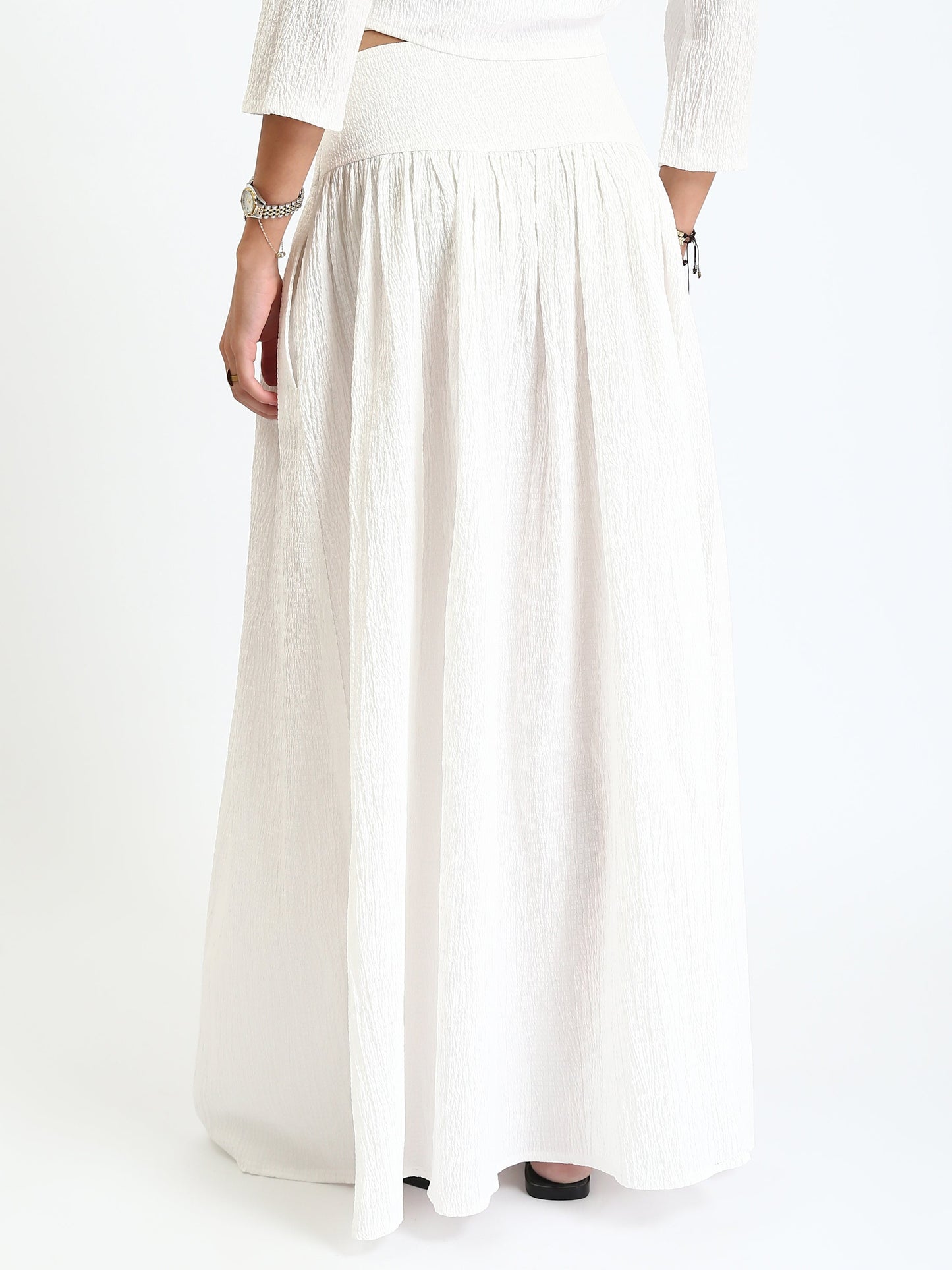 Synthetic Bohemian Blouse & Maxi Skirt Set - White