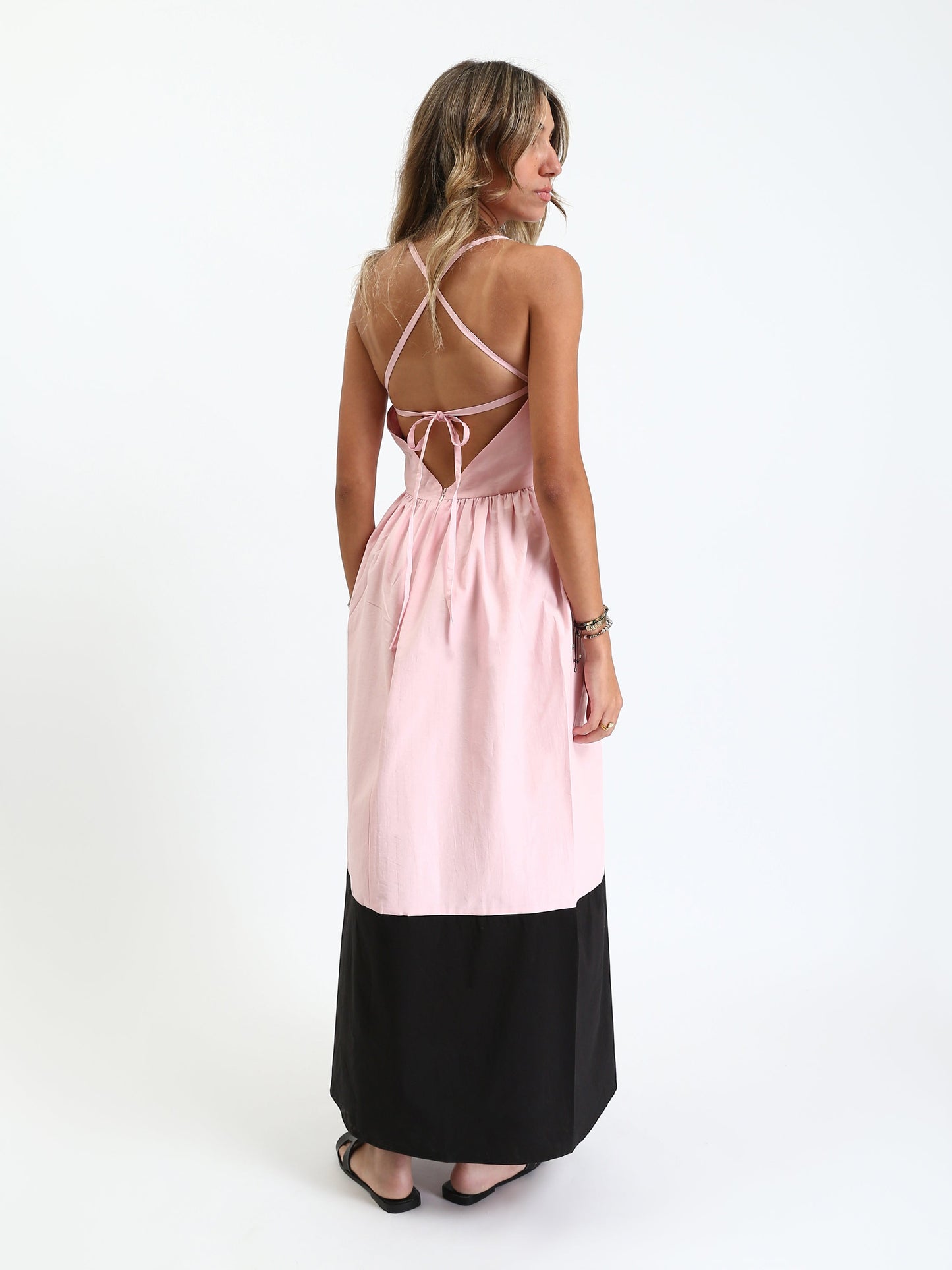 Poplin Colorblock Maxi Sundress - Pink & Black