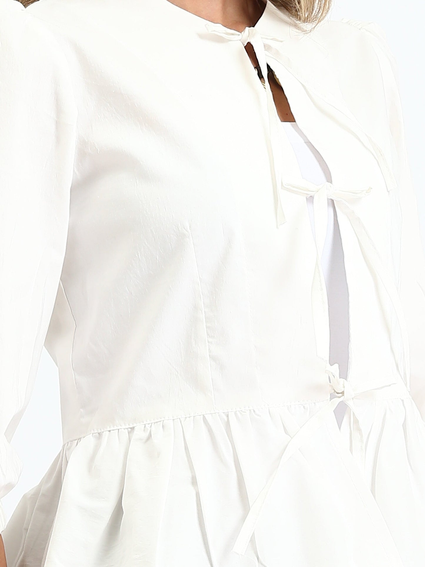 Poplin Front-Tie Peplum Blouse - White