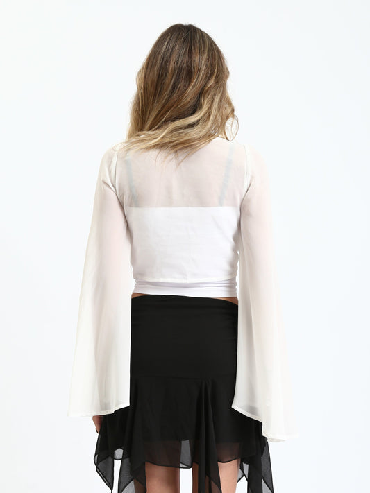 Chiffon Sheer Tie-Front Blouse - White