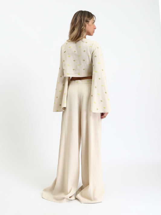 Linen Embroidered Set - Beige