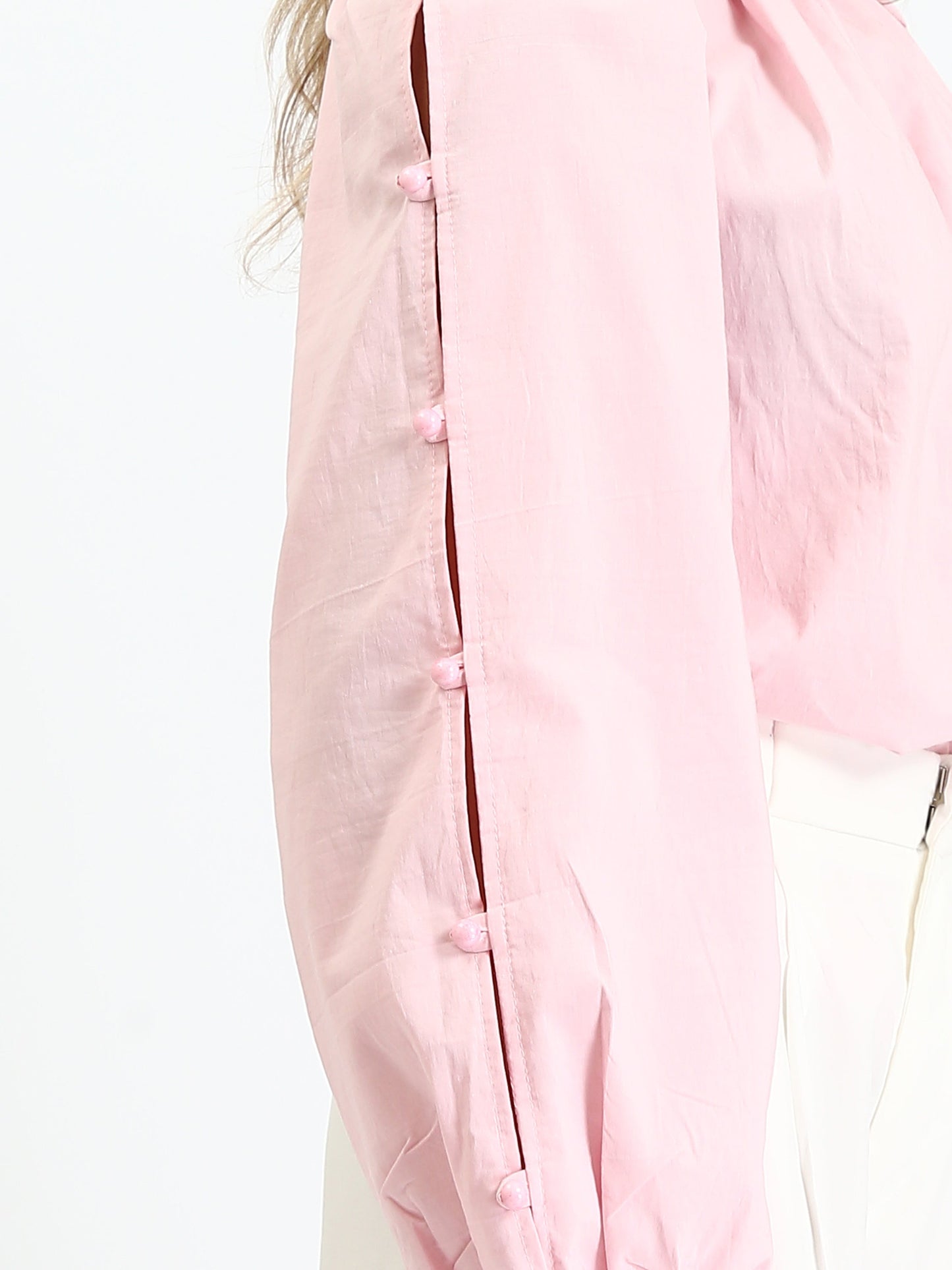 Poplin Elegant Balloon-Sleeve Blouse - Pink