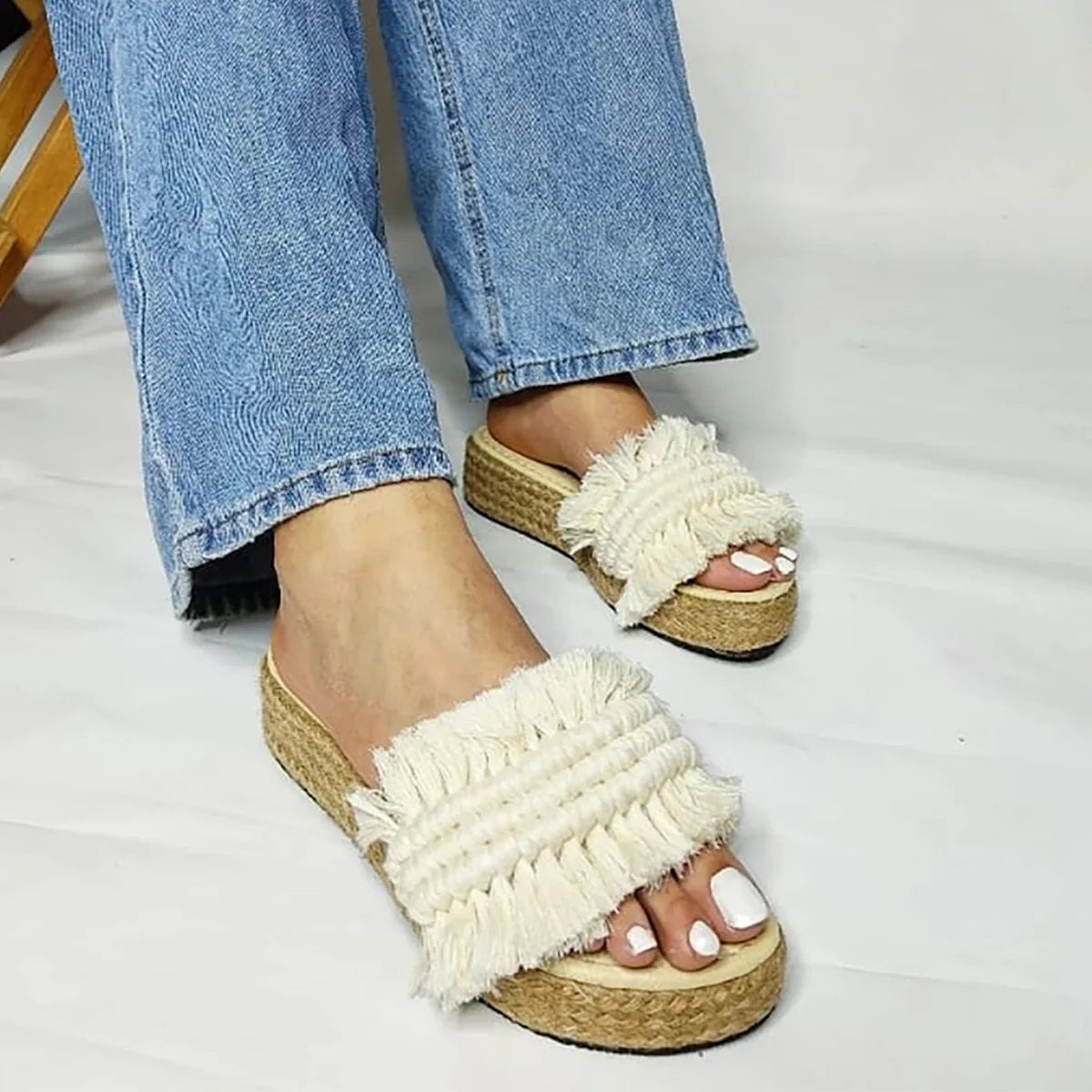 Macrame Boho Chic Slippers - Off White