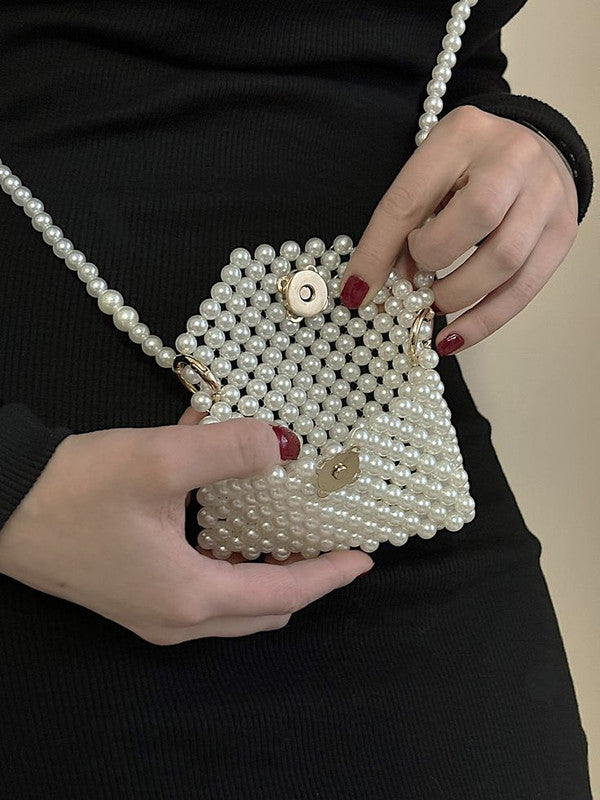 Loly CCB Beaded Mini Pearl Hand Bag – Off White