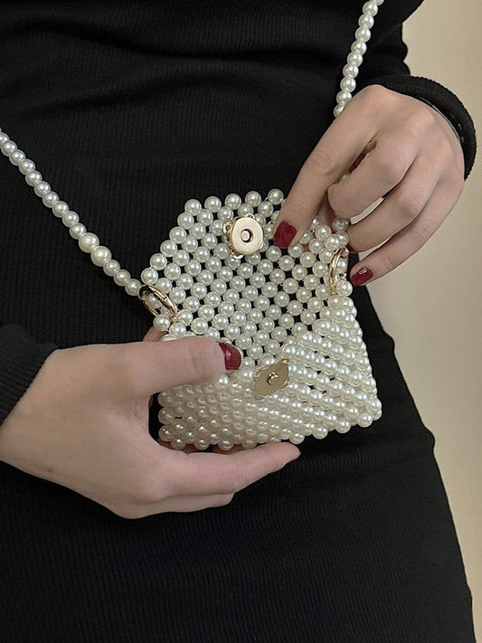 Loly CCB Beaded Mini Pearl Hand Bag – Off White