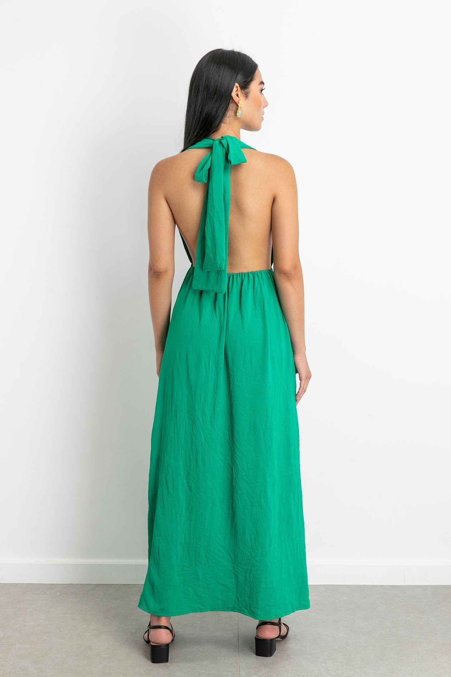 Linen Sexy Long Dress - Green
