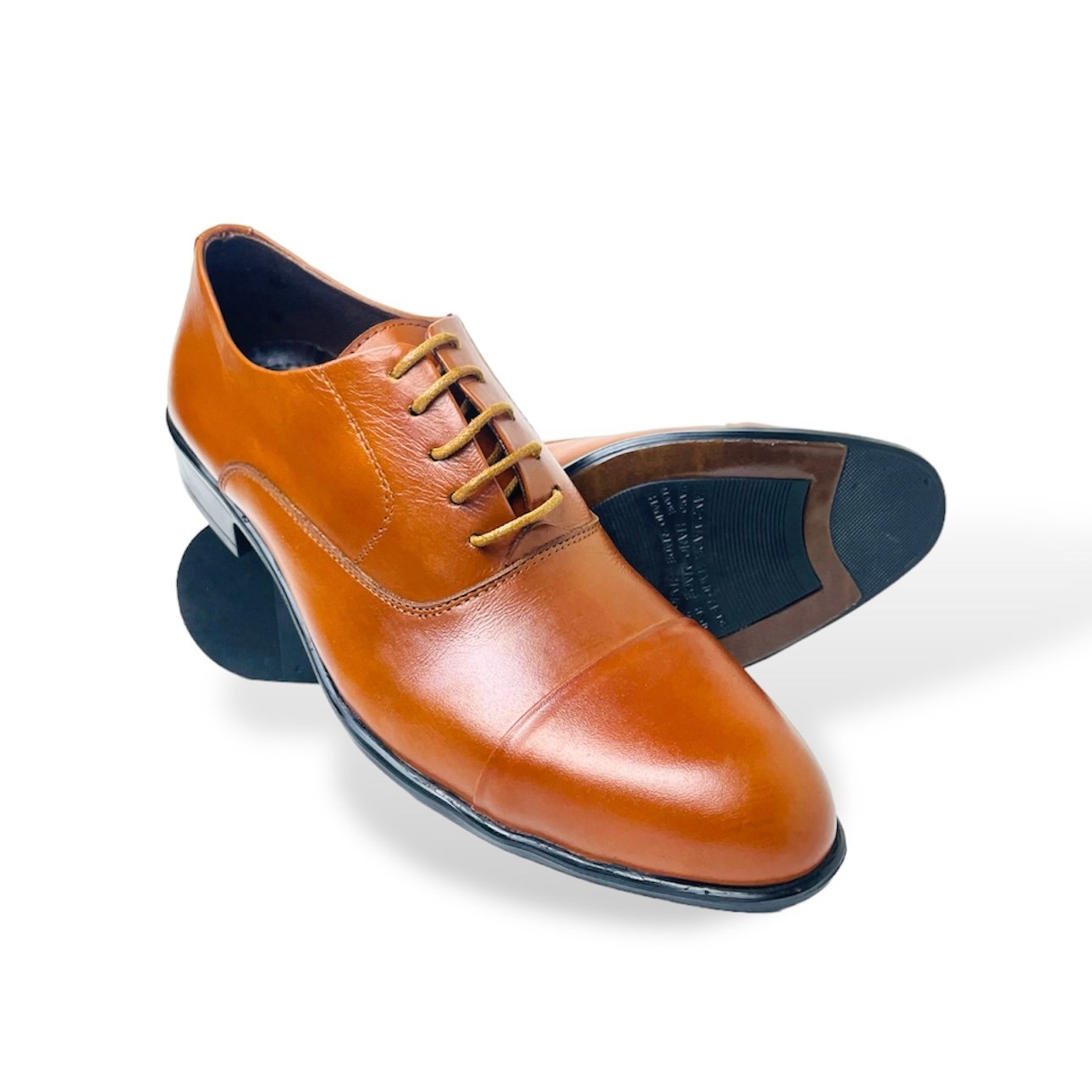 Leather Cap-Toe Oxford Shoes - Tan