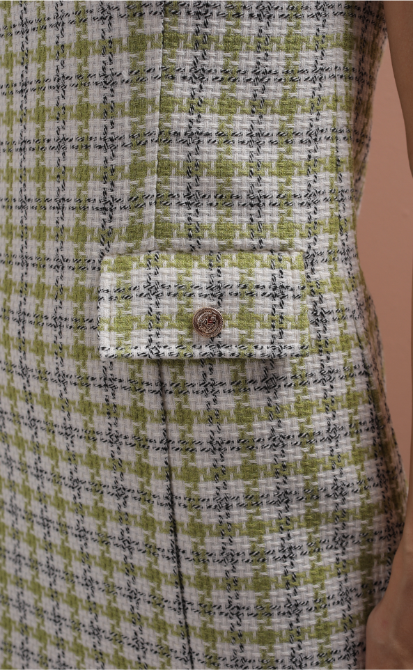 Synthetic Tweed Mini Dress – Green & White