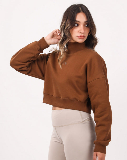 Milton High Collar Cropped Sweatshirt - Brown