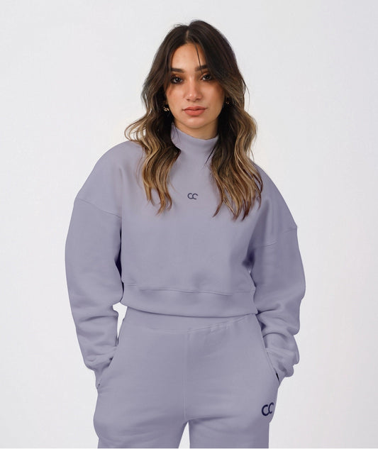 Milton High Collar Cropped Sweatshirt - Lavander