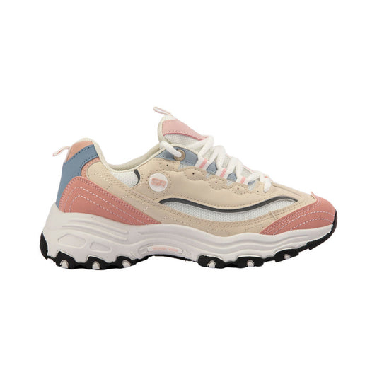 PU Leather & Mesh Colorblock Sneakers – Beige