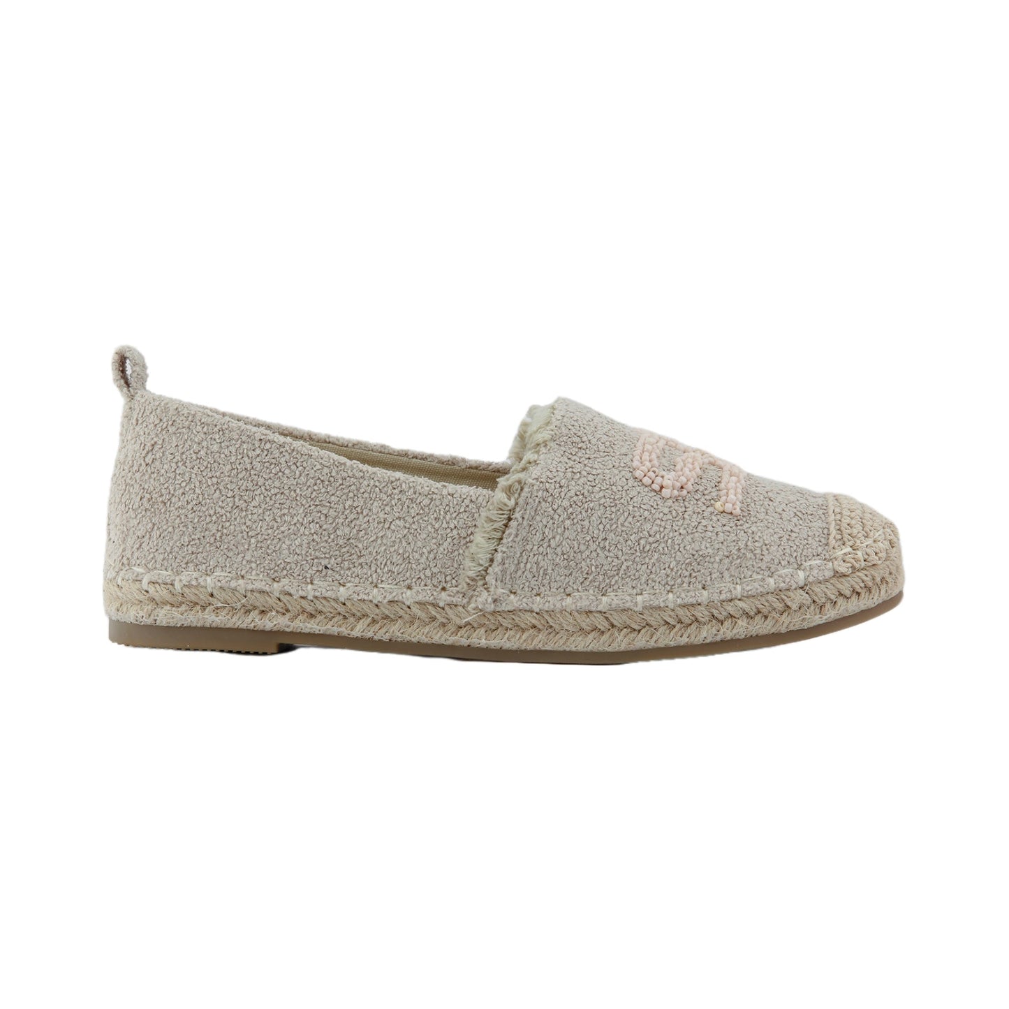 Woven Fabric Beaded Espadrille Flats – Beige