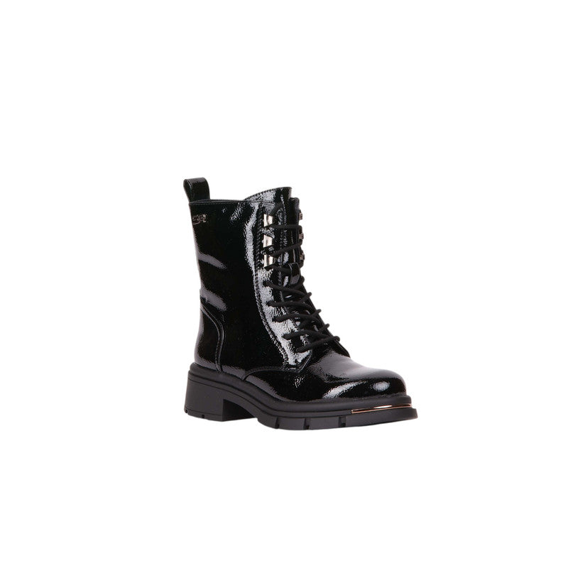 Pu Leather Patent Half Boots – Black (SR-3297)