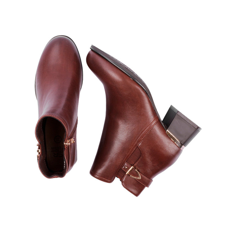 Pu Leather Solid Half Boots – Brown (SR-3303)