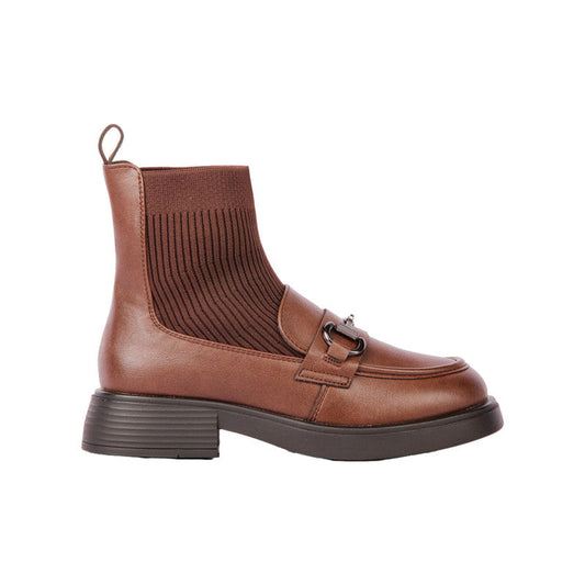 Pu Leather Solid Half Boots – Brown (SR-3321)